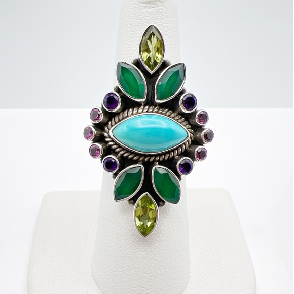 🌟NICKY BUTLER 925 Sterling Silver Turquoise Multi Gem East West Ring Siz… - Picture 6 of 12